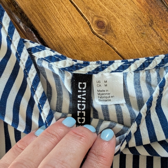 133.Divided Blue and White Striped Jumpsuit Romper - Picture 2 of 3